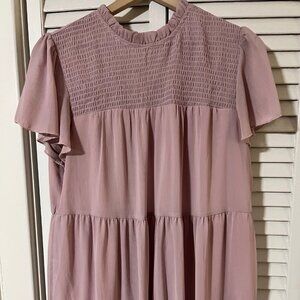 Tea length mixed texture mauve dress
